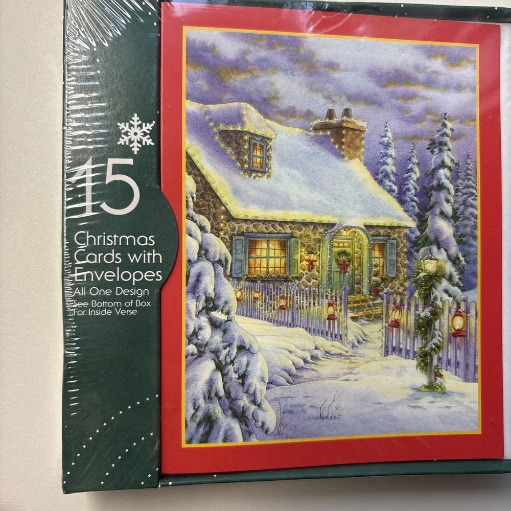 Christmas Holiday Greeting Cards Tender Thoughts 2 Boxes of 15 Lit Snowy House